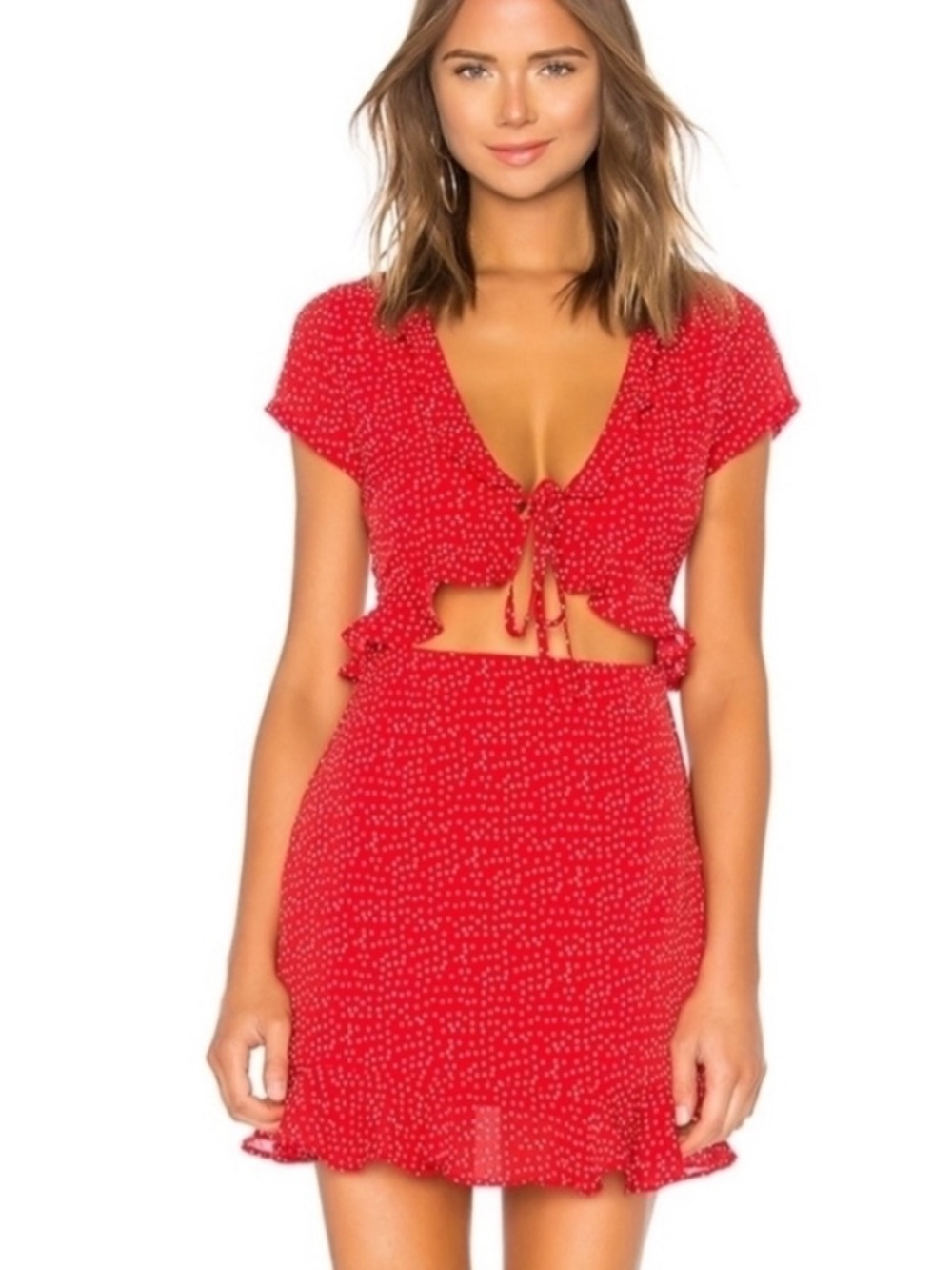 Superdown Mercy Red Polka Dot Cutout Dress